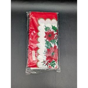 VTG Kmart Cloth Napkins (4) Red Poinsettias Holly Leaves Christmas Dinner NIP